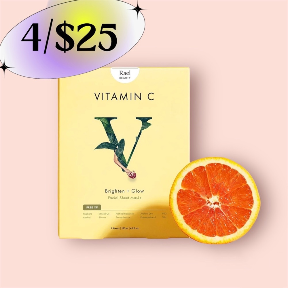 4/$25 Rael Beauty Vitamin C Facial Sheet Masks Brighten + Glow